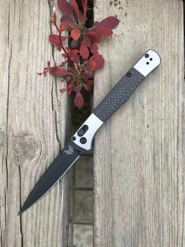 Benchmade 4170BK AUTO Fact Folding Knife 3.95" S90V Black DLC Spear Point Blade, Aluminum Handles with Carbon Fiber Inlays