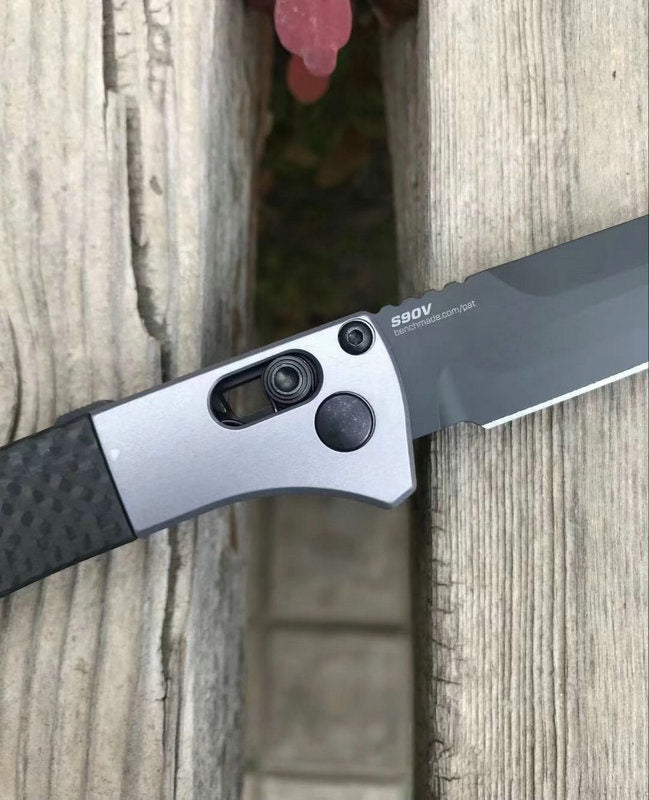 Benchmade 4170BK AUTO Fact Folding Knife 3.95" S90V Black DLC Spear Point Blade, Aluminum Handles with Carbon Fiber Inlays