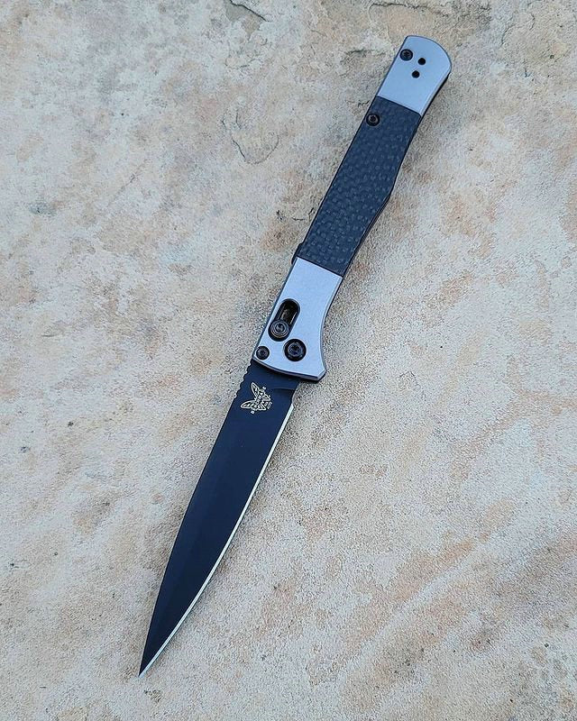 Benchmade 4170BK AUTO Fact Folding Knife 3.95" S90V Black DLC Spear Point Blade, Aluminum Handles with Carbon Fiber Inlays