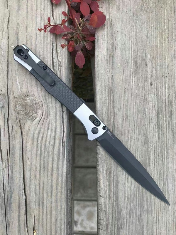 Benchmade 4170BK AUTO Fact Folding Knife 3.95" S90V Black DLC Spear Point Blade, Aluminum Handles with Carbon Fiber Inlays