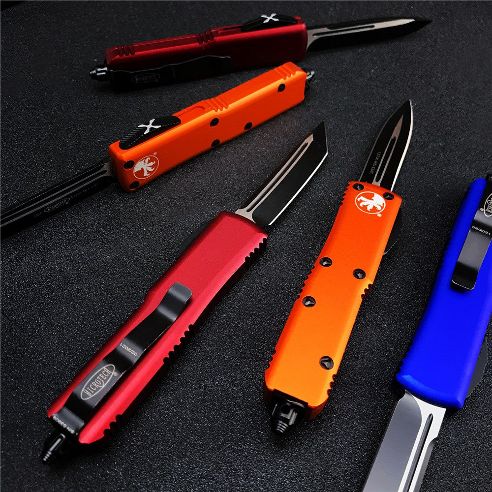 2022 NEW Microtech UT85 Adjustable Switchblade Flick Knife OTF Automatic Knife Aviation Aluminum handle spring assisted knives camping hunting hand tools 2 Styles