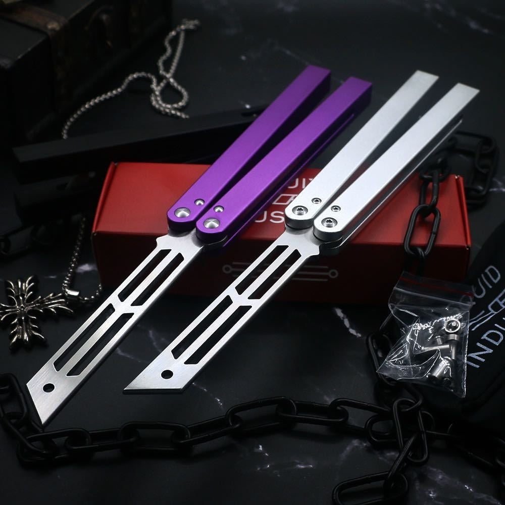 New SQUID INDUSTRIES Balisong Butterfly Flail Knife 420 Blade Aviation Aluminum 6061-T6 Handle Outdoor Trainer Tanto EDC Pocket Knives