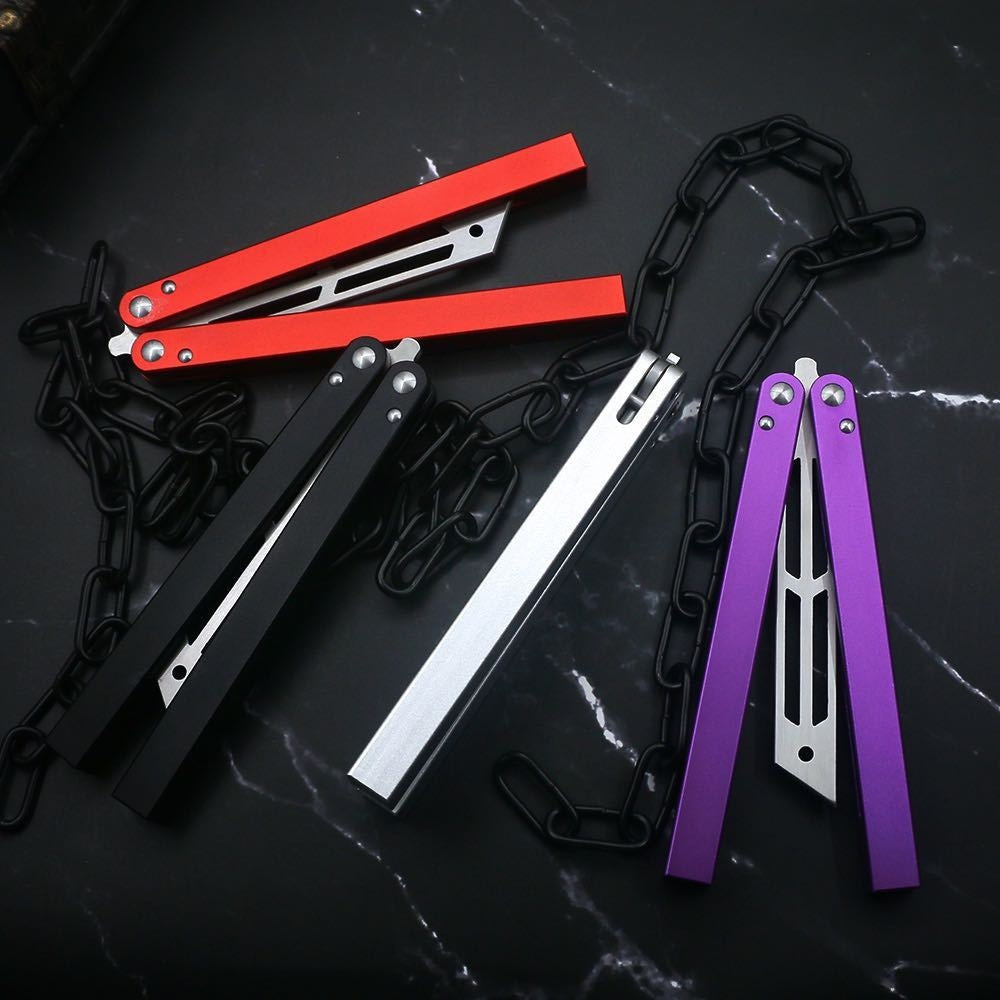 New SQUID INDUSTRIES Balisong Butterfly Flail Knife 420 Blade Aviation Aluminum 6061-T6 Handle Outdoor Trainer Tanto EDC Pocket Knives