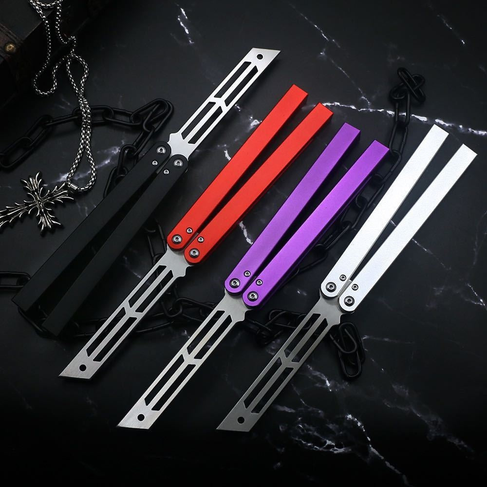 New SQUID INDUSTRIES Balisong Butterfly Flail Knife 420 Blade Aviation Aluminum 6061-T6 Handle Outdoor Trainer Tanto EDC Pocket Knives