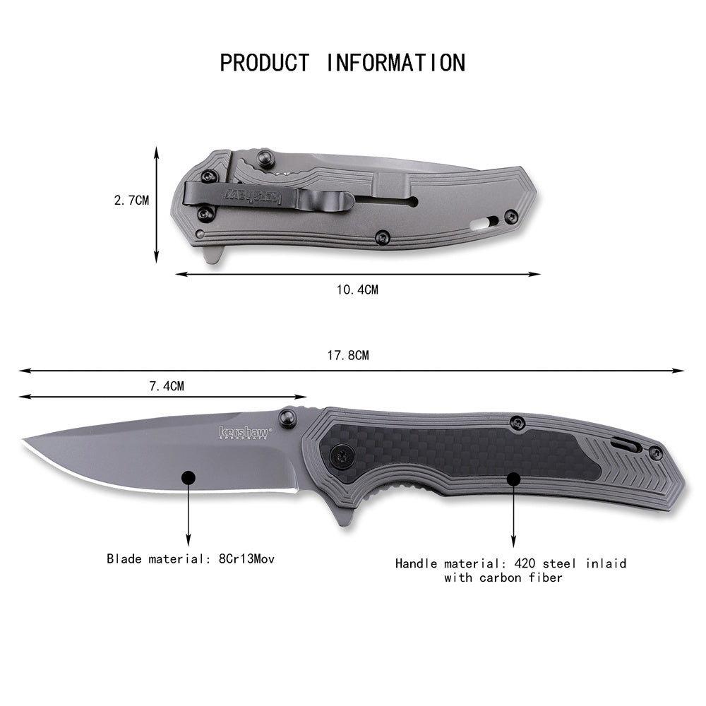 Kershaw 8310 Fringe Assisted Flipper 3" Ti Carbo-Nitride Drop Point Blade and Stainless Steel Handles with Carbon Fiber Insert