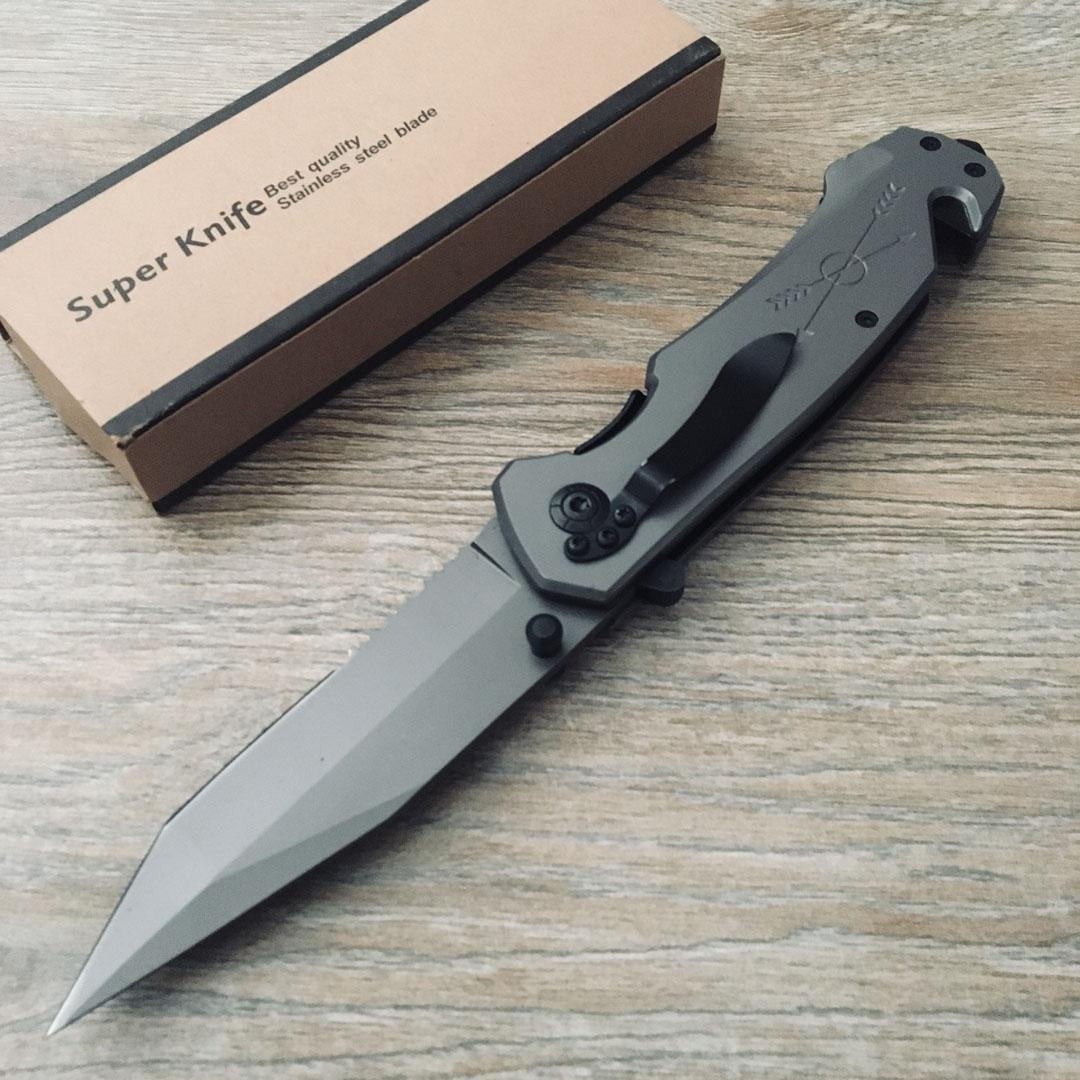 Strider 8" Spring Assisted Automatic Opening Folding Knife Tactical Multi-functional Blade Camping Survival All-Steel Pocket Knife Tail Broken Window + Rope Cutter
