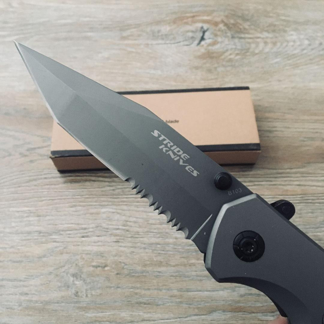 Strider 8" Spring Assisted Automatic Opening Folding Knife Tactical Multi-functional Blade Camping Survival All-Steel Pocket Knife Tail Broken Window + Rope Cutter