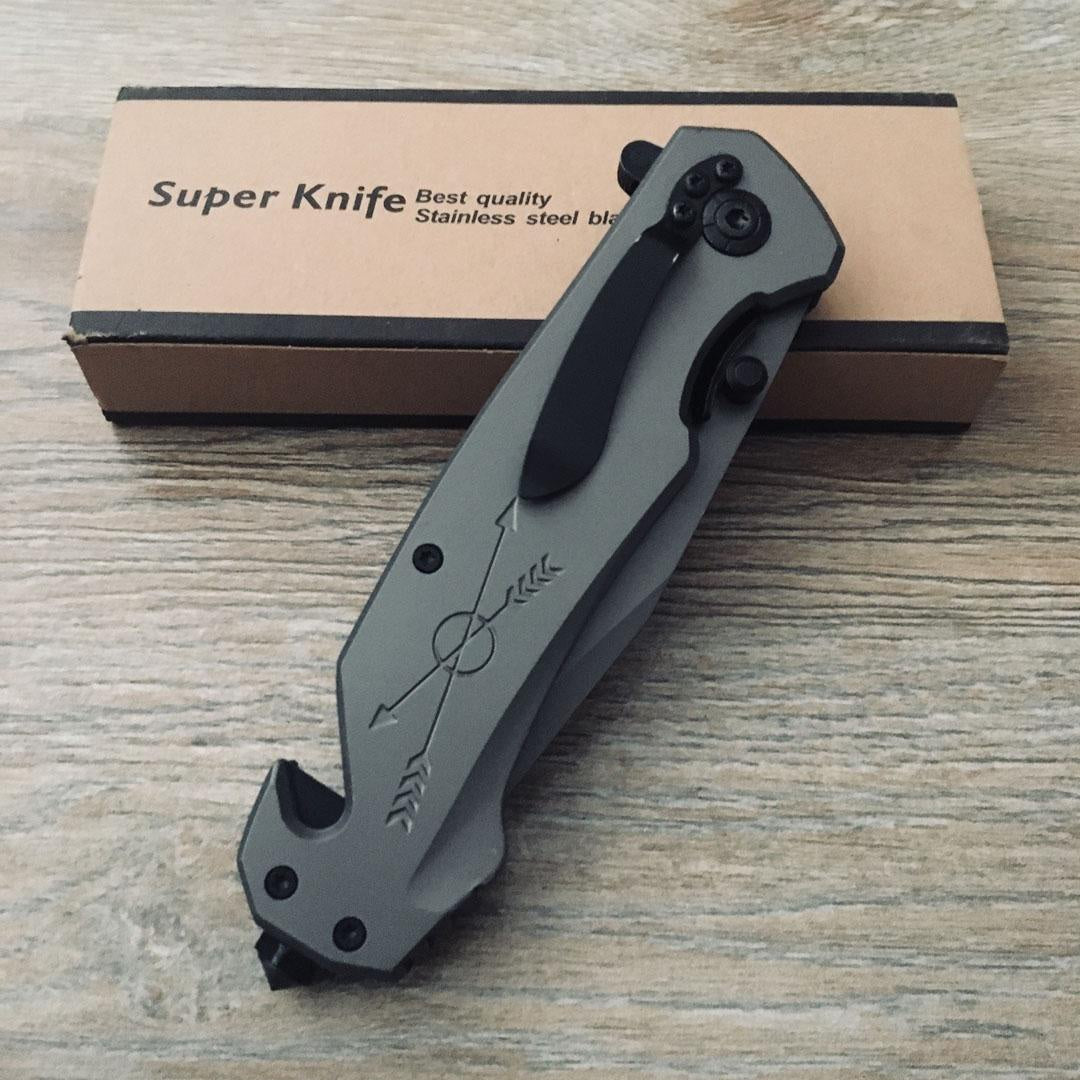 Strider 8" Spring Assisted Automatic Opening Folding Knife Tactical Multi-functional Blade Camping Survival All-Steel Pocket Knife Tail Broken Window + Rope Cutter
