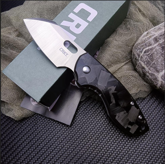 CRKT Flat Out EDC Folding Pocket Knife: , Carbon fiber Handle Everyday Carry, Satin Blade, Assisted Open, Frame Lock, Deep Carry Pocket Clip 5311CF