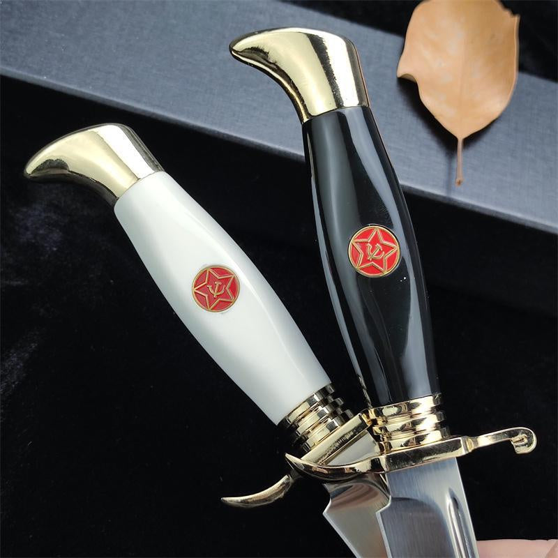 EW Russian Finka NKVD (KGB) Wit Fixed Blade Knife 95X18 Mirror Polish Drop-Point Blade Black/White Acrylic Handle Black Sheath Camping Hunting Jungle Stright Knife (2 style)