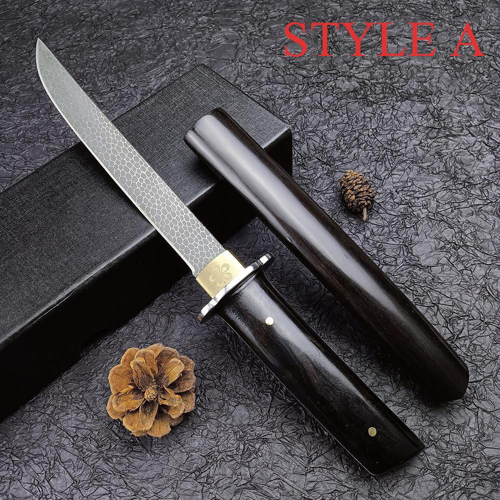 7" 8Cr13Movv Blade Straight Knife for Hunting, Tactical Outdoor Self Defense Japanese Samurai Knife Fixed Blade Wilderness Camping Long Saber Men Collector Gift