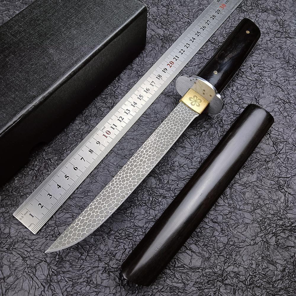 7" 8Cr13Movv Blade Straight Knife for Hunting, Tactical Outdoor Self Defense Japanese Samurai Knife Fixed Blade Wilderness Camping Long Saber Men Collector Gift