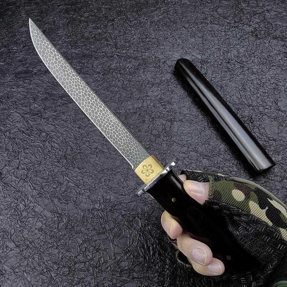 7" 8Cr13Movv Blade Straight Knife for Hunting, Tactical Outdoor Self Defense Japanese Samurai Knife Fixed Blade Wilderness Camping Long Saber Men Collector Gift