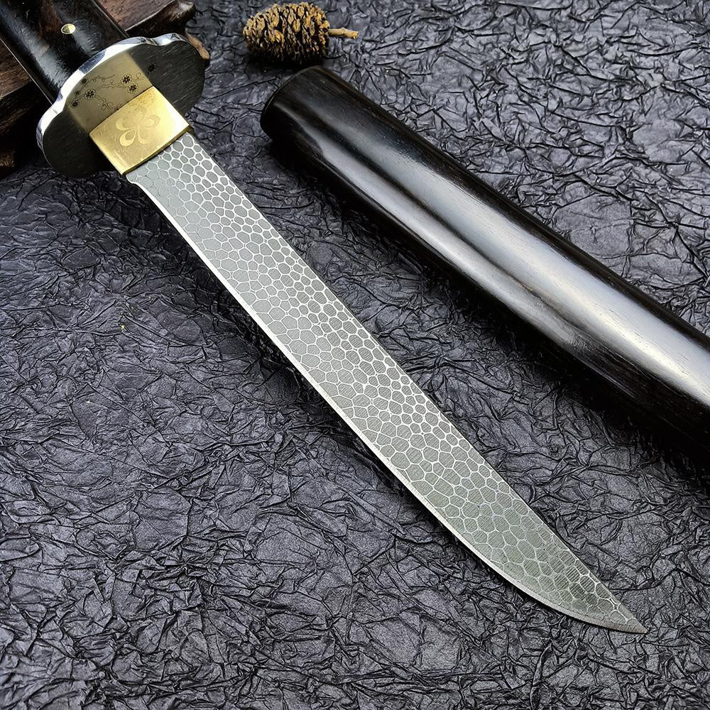 7" 8Cr13Movv Blade Straight Knife for Hunting, Tactical Outdoor Self Defense Japanese Samurai Knife Fixed Blade Wilderness Camping Long Saber Men Collector Gift