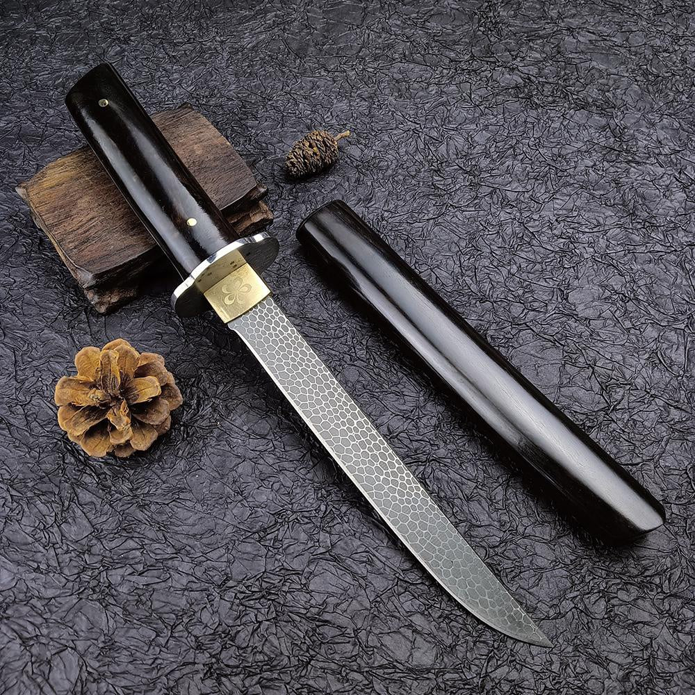 7" 8Cr13Movv Blade Straight Knife for Hunting, Tactical Outdoor Self Defense Japanese Samurai Knife Fixed Blade Wilderness Camping Long Saber Men Collector Gift