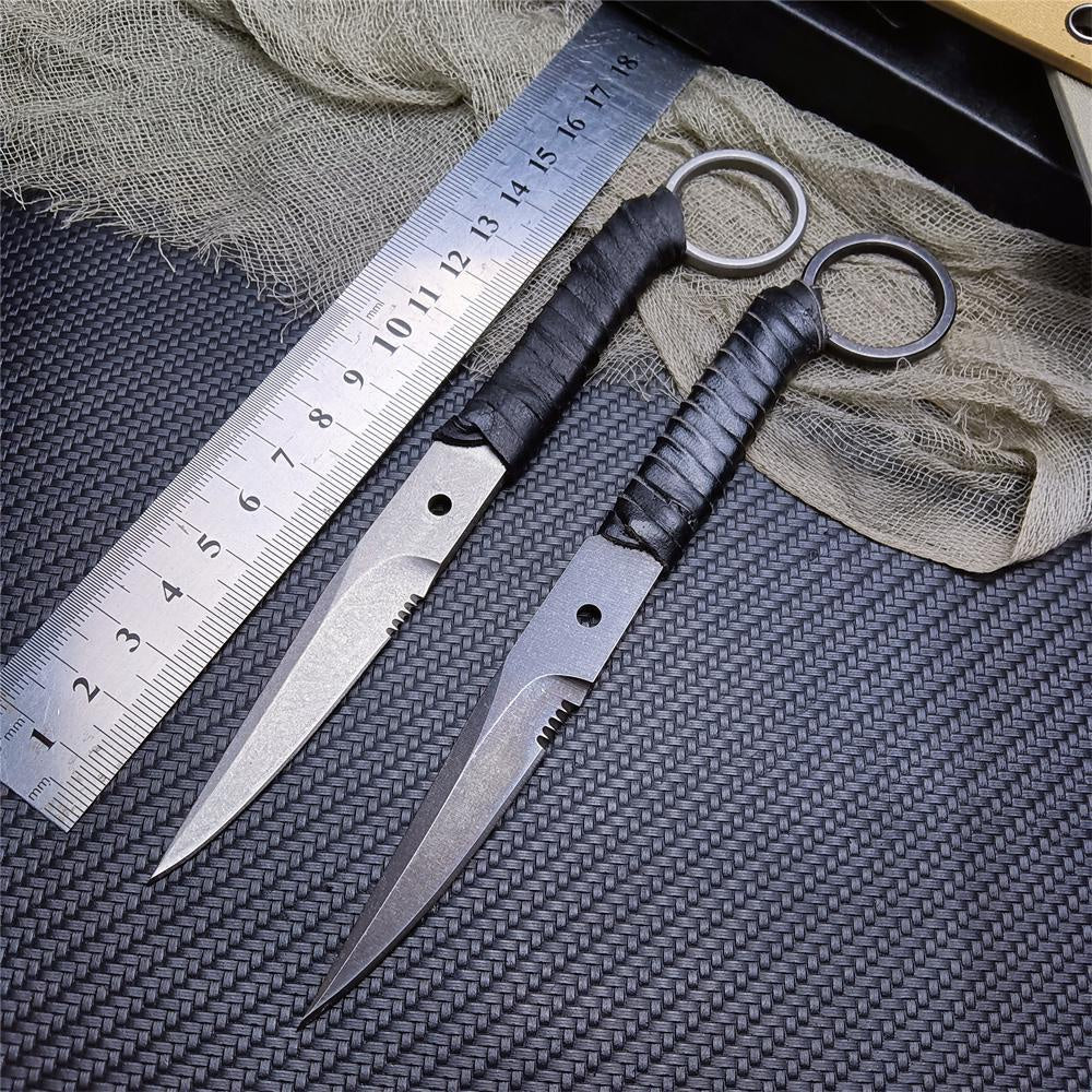 Bastinelli Mini Fixed Balde Bayonet - 8Cr13Mov Sharp Blade PU Leather Rope Handle EDC Belt Knife for Outdoor Hunting Camping