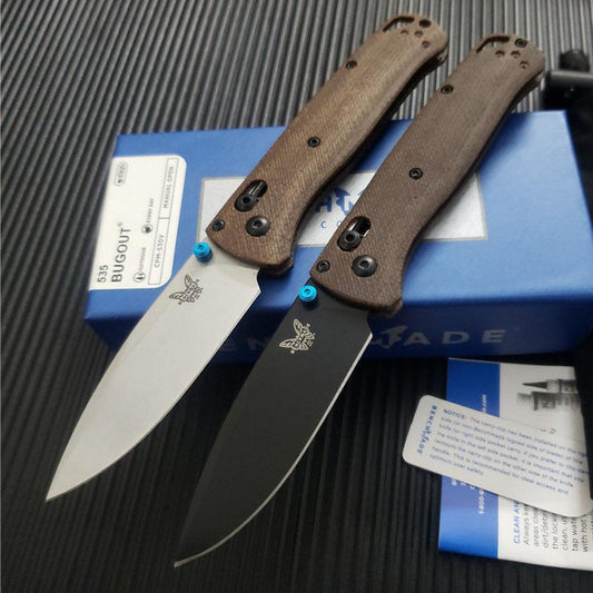 BENCHMADE BUGOUT AXIS Folding Knife S30V Satin Blade Linen Handle Outdoor Camping Knife EDC Pocket Tool