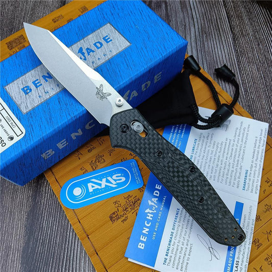 Top Quality Benchmade 940-1 EDC Knife, Reverse Tanto Blade, Plain Edge, Satin Finish, Black Carbon Fiber Handle,outdoor Hunting Tactical Knife