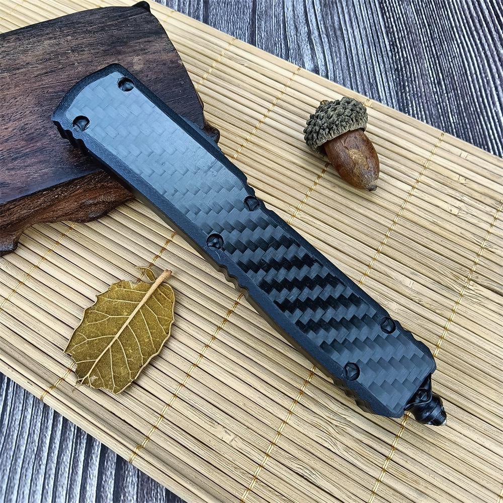 Microtech Carbon Fiber Handle OTF Out The Front Adjustable Blade Knife High Hardness D2 Stainless Steel Work Sharp Fishing Hunting Cutting Outdoor Spring Assisted Dagger Knife Survival EDC Tools