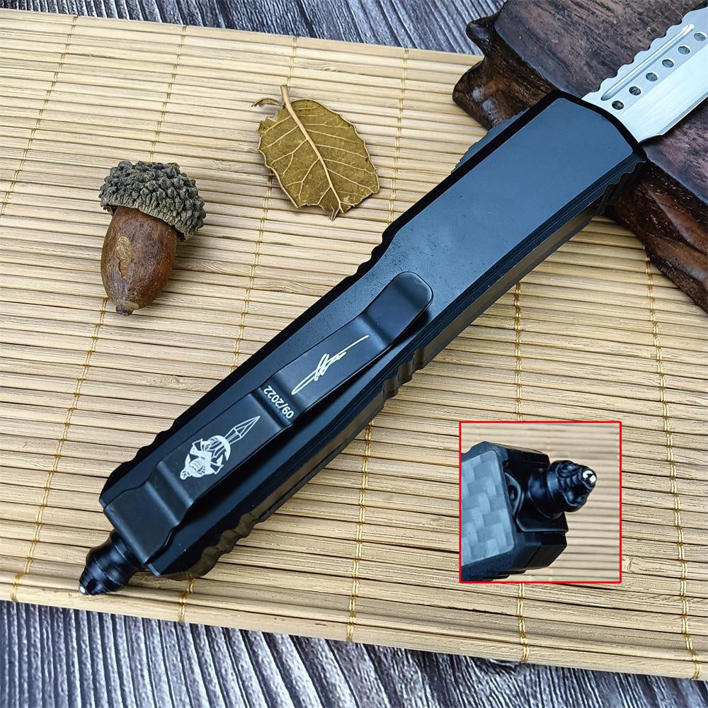 Microtech Carbon Fiber Handle OTF Out The Front Adjustable Blade Knife High Hardness D2 Stainless Steel Work Sharp Fishing Hunting Cutting Outdoor Spring Assisted Dagger Knife Survival EDC Tools