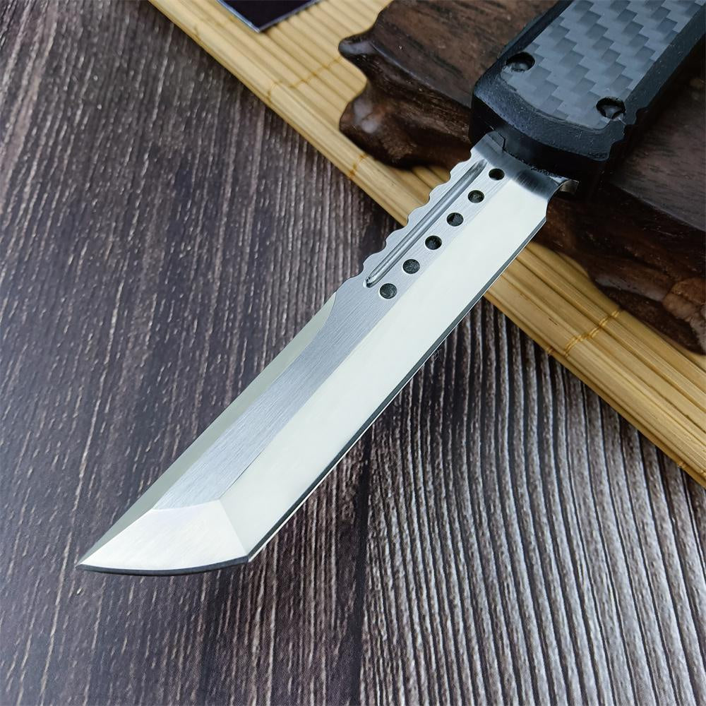 Microtech Carbon Fiber Handle OTF Out The Front Adjustable Blade Knife High Hardness D2 Stainless Steel Work Sharp Fishing Hunting Cutting Outdoor Spring Assisted Dagger Knife Survival EDC Tools