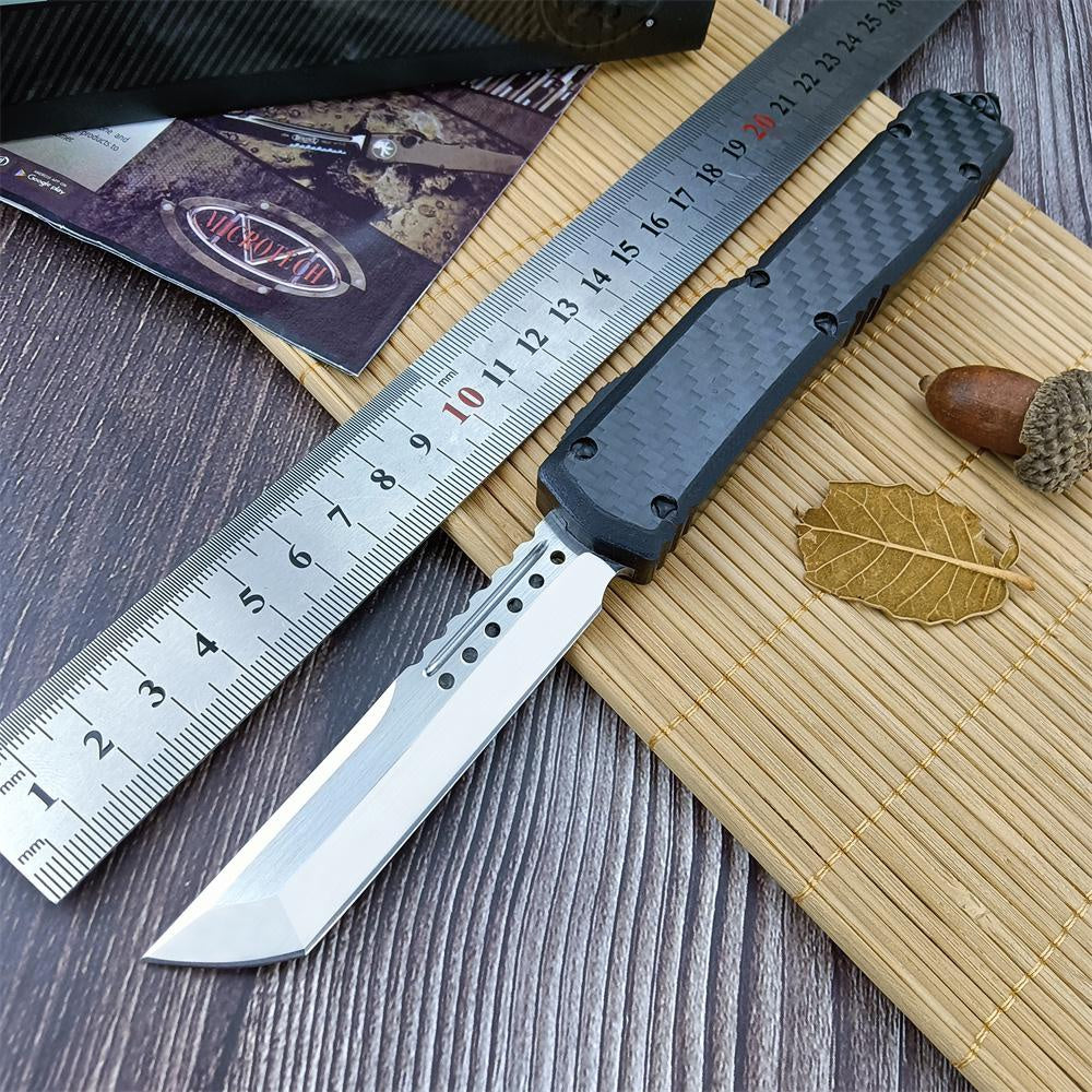 Microtech Carbon Fiber Handle OTF Out The Front Adjustable Blade Knife High Hardness D2 Stainless Steel Work Sharp Fishing Hunting Cutting Outdoor Spring Assisted Dagger Knife Survival EDC Tools