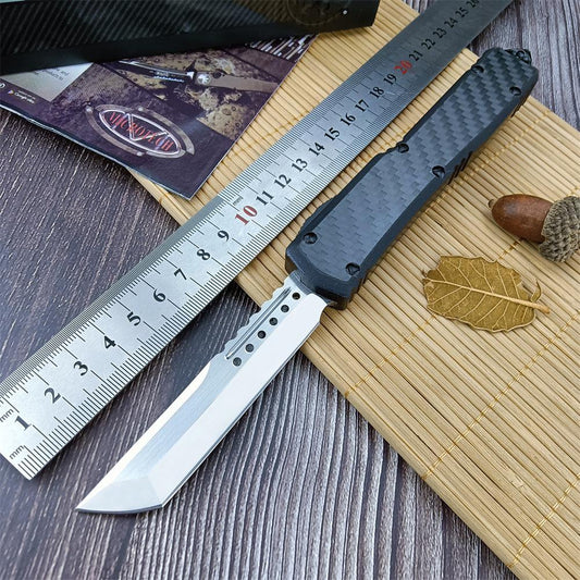 Microtech Carbon Fiber Handle OTF Out The Front Adjustable Blade Knife High Hardness D2 Stainless Steel Work Sharp Fishing Hunting Cutting Outdoor Spring Assisted Dagger Knife Survival EDC Tools