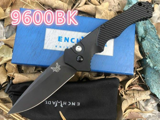Tactical Knife Benchmade 9600BK Rukus II Push Button Automatic Knife , 3.4" CPM30V Plain Blade, Black Aluminum Handle Folding Knives