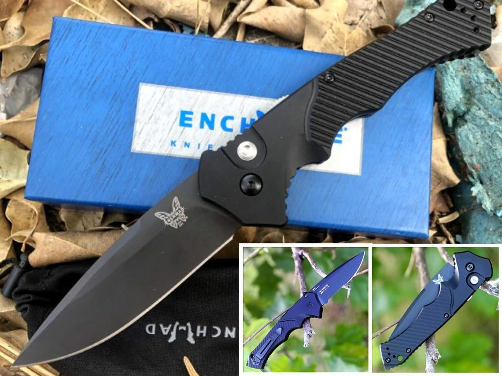 Tactical Knife Benchmade 9600BK Rukus II Push Button Automatic Knife , 3.4" CPM30V Plain Blade, Black Aluminum Handle Folding Knives