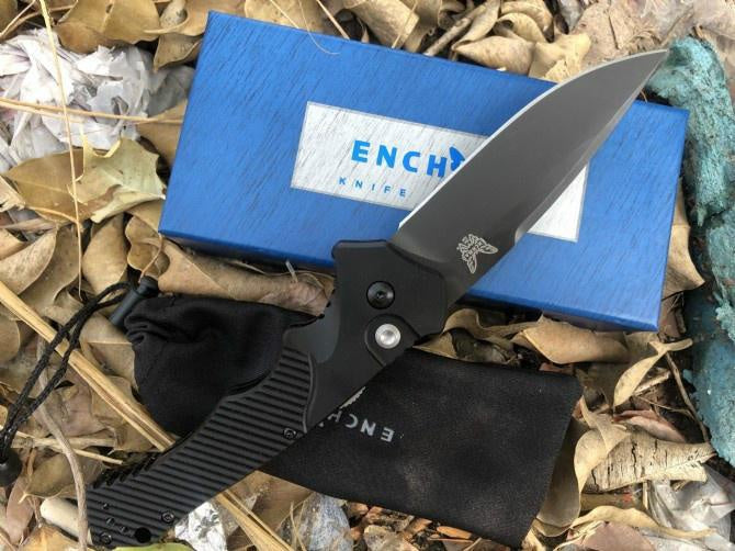 Tactical Knife Benchmade 9600BK Rukus II Push Button Automatic Knife , 3.4" CPM30V Plain Blade, Black Aluminum Handle Folding Knives