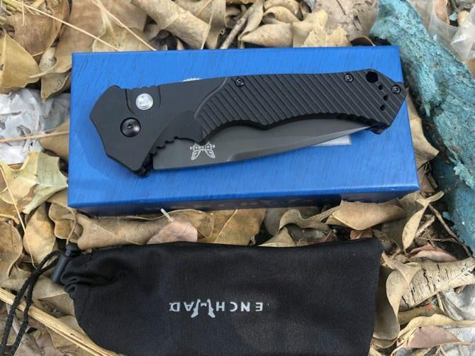 Tactical Knife Benchmade 9600BK Rukus II Push Button Automatic Knife , 3.4" CPM30V Plain Blade, Black Aluminum Handle Folding Knives