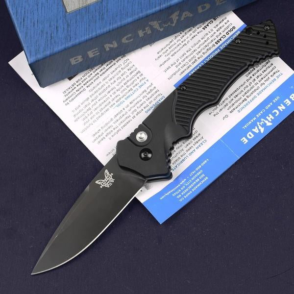 Tactical Knife Benchmade 9600BK Rukus II Push Button Automatic Knife , 3.4" CPM30V Plain Blade, Black Aluminum Handle Folding Knives