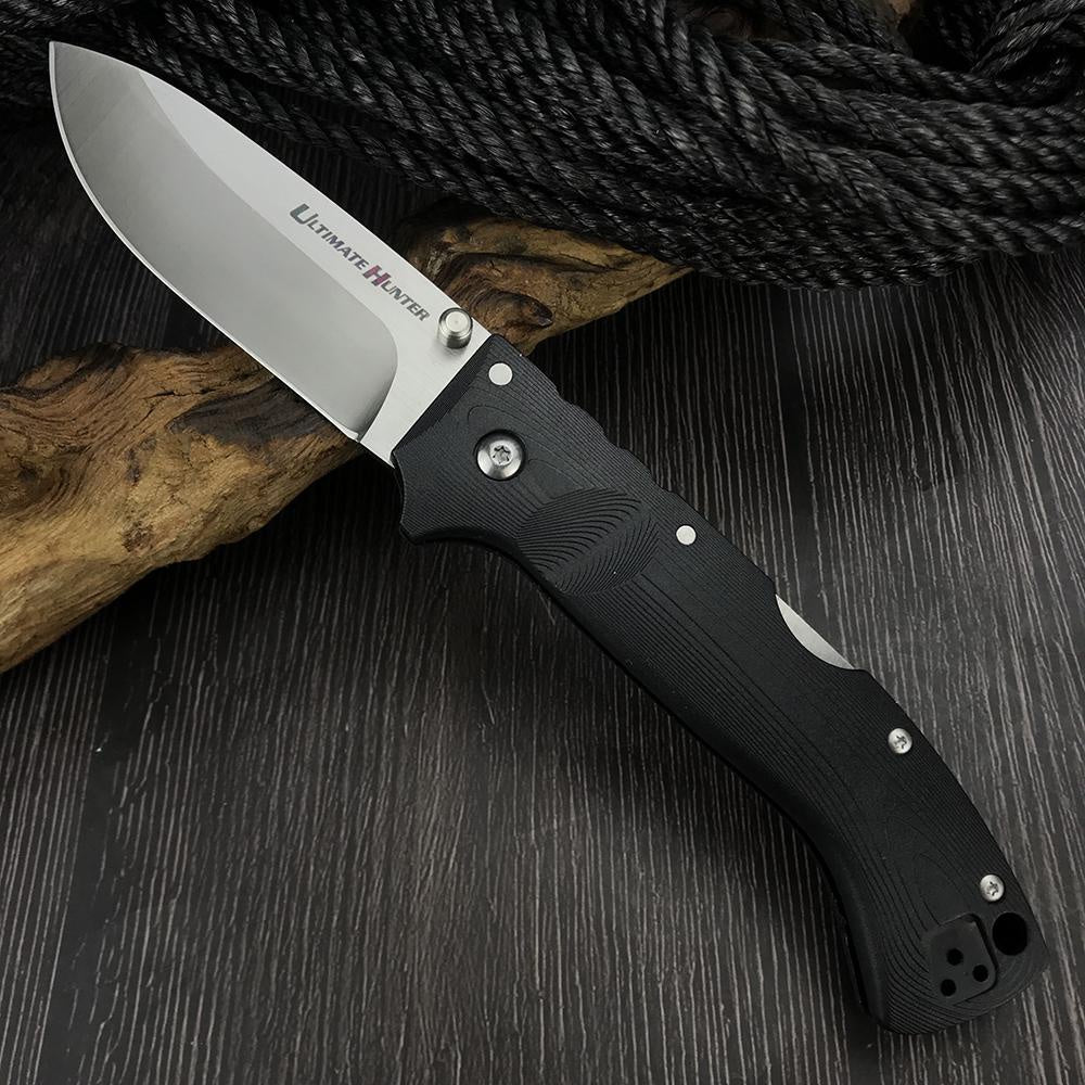 COLD STEEL 30ULH Ultimate Hunter Military Tactical Knife Folding Survival Jackknife 9Cr18M0V Blade Outdoor Pocket Knife Griv-Ex Nylon Fiber Handle Hunting Camping Tools