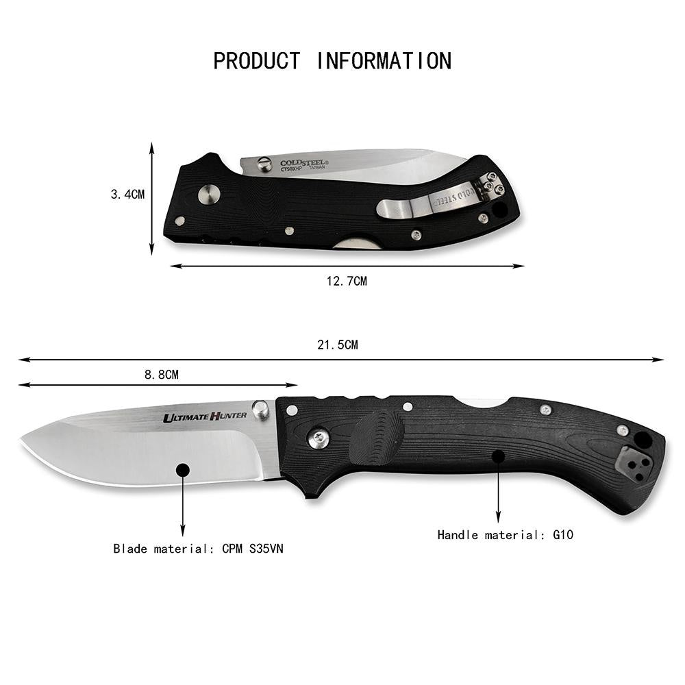 COLD STEEL 30ULH Ultimate Hunter Military Tactical Knife Folding Survival Jackknife 9Cr18M0V Blade Outdoor Pocket Knife Griv-Ex Nylon Fiber Handle Hunting Camping Tools
