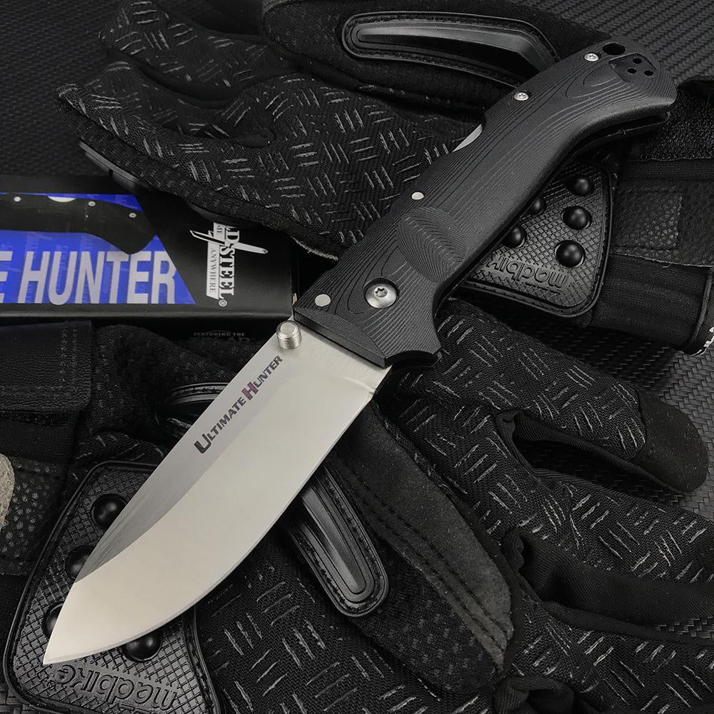 COLD STEEL 30ULH Ultimate Hunter Military Tactical Knife Folding Survival Jackknife 9Cr18M0V Blade Outdoor Pocket Knife Griv-Ex Nylon Fiber Handle Hunting Camping Tools