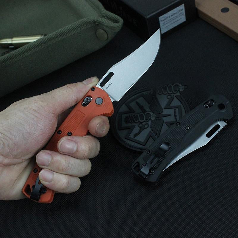 Newest Benchmade 15535 AXIS Lock Tactical Folding Knife CPM154 Steel Blade Nylon Handle Outdoor Everyday Carry Camping Survival Knives Pocket EDC Tool, Black/Orange