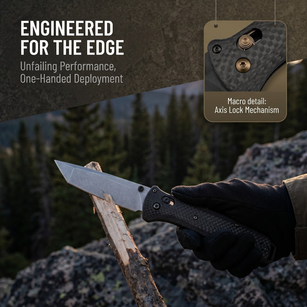 537 Bailout Ultra-Lightweight Carbon Fiber Tactical Folding Knife, D2 Premium Steel Japanese Tanto Pocket Knife with Axis Lock Mechanism, Outdoor EDC Survival Tool