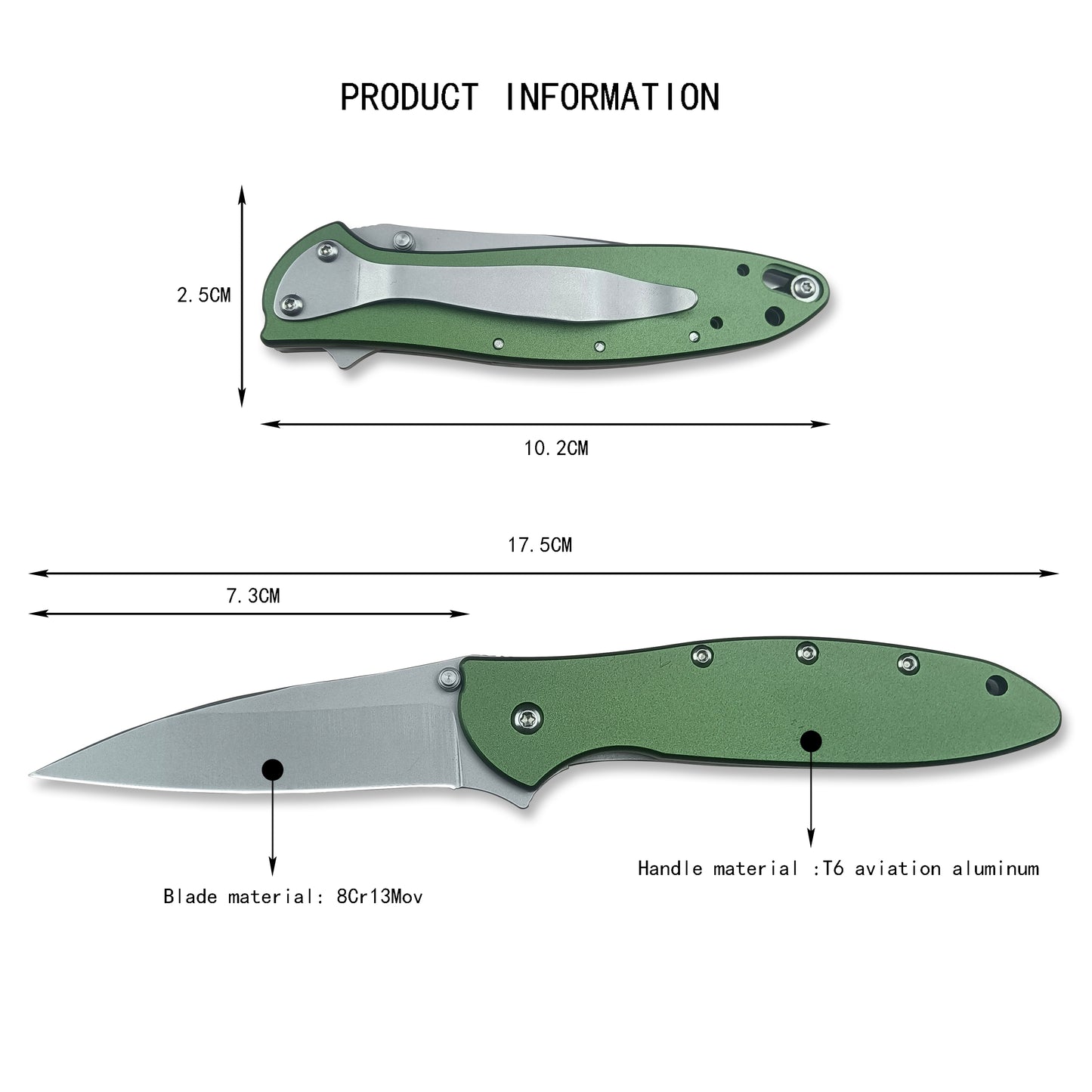 Olive Chive Folding Pocket Knife, 2.9 Inch 8Cr13Mov Manual Studs Open Blade and Aluminum Handle,  Multi Tool for Camping，Hiking