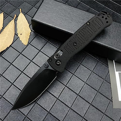 Mini Bugout EDC Pocket Knife with Belt Clip - Manual Open 2.76" Drop Point Blade nylon wave fiber Handle, Axis Lock and Thumb Studs for Everyday Carry and Outdoor Hunting, Camping and Survival (black blade-black)