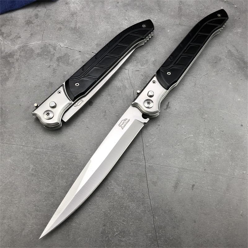 12" Large Black Pocket Knife，Portable Folding Knives，Gifts for Men Women，Stainless Steel Blade and Aluminum Alloy Handle，Multi Tool for Camping，Hiking