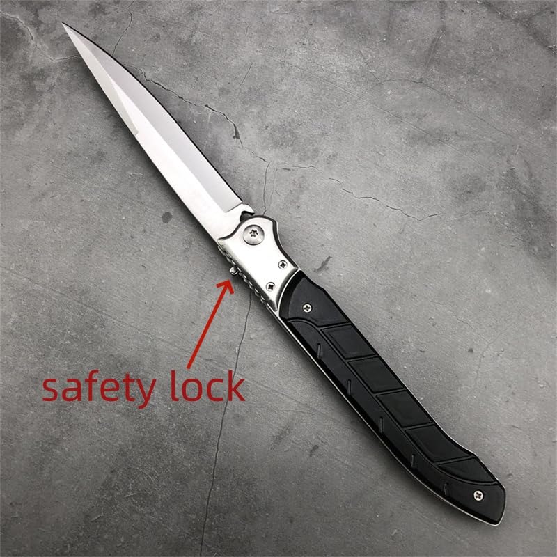 12" Large Black Pocket Knife，Portable Folding Knives，Gifts for Men Women，Stainless Steel Blade and Aluminum Alloy Handle，Multi Tool for Camping，Hiking