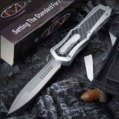 OTF Auto Knife 440C Steel and Zinc Alloy Inlaid with Carbon Fiber Handle with Pocket Clip