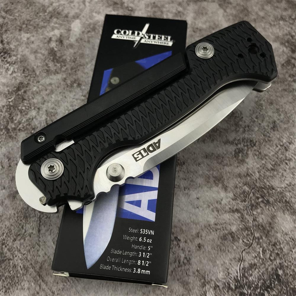 Cold Steel AD-15 Pocket Knife 8Cr13Mov Blade, Black Reinforced Nylon Wave Fiber Handle Defense Tactical Hunting Survival Outdoor Knife with Clip