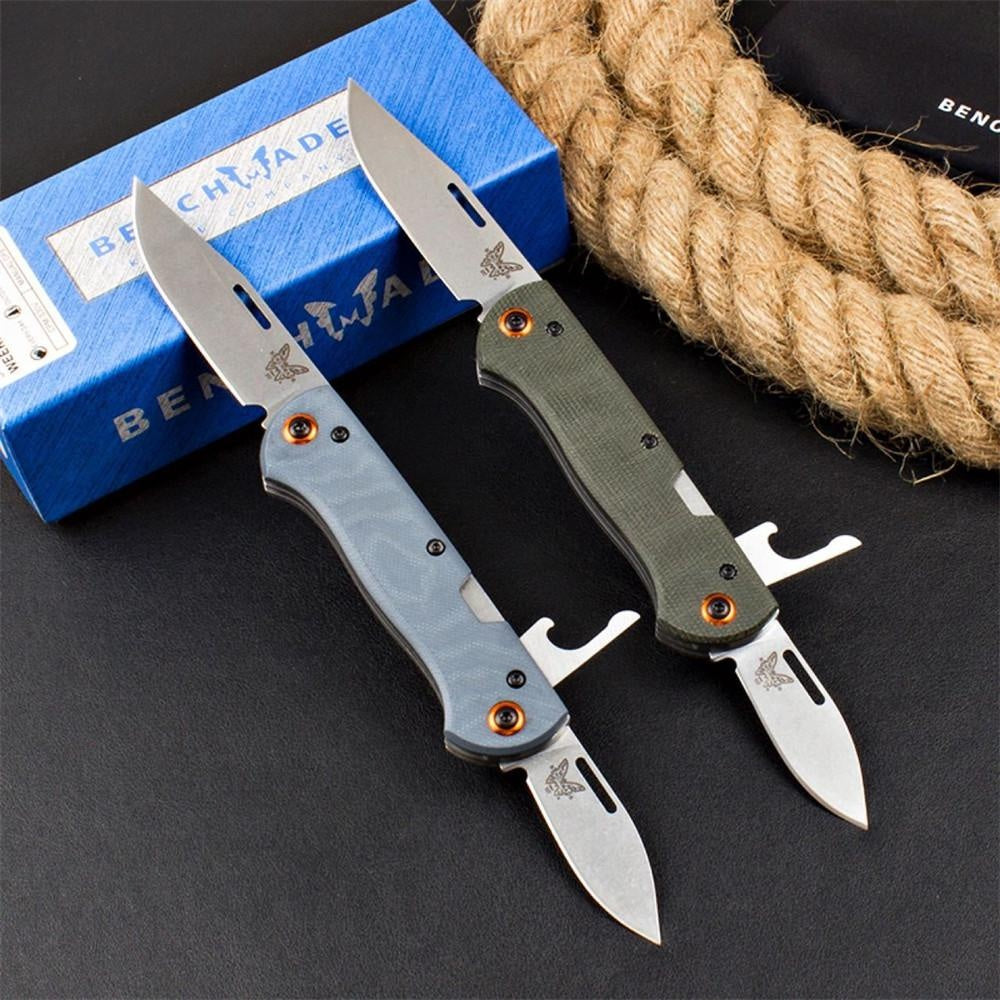 Benchmade Weekender 317 Double Blade Folding Pocket Knife Slide Switch S30V Steel Blade Blue G10 Handle/Green Linen Handle Outdoor Survival Self-Defense Tool EDC Bottle Opener