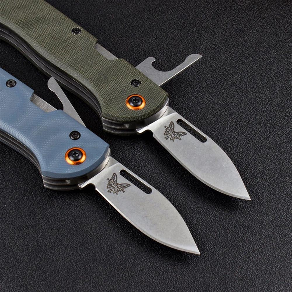 Benchmade Weekender 317 Double Blade Folding Pocket Knife Slide Switch S30V Steel Blade Blue G10 Handle/Green Linen Handle Outdoor Survival Self-Defense Tool EDC Bottle Opener