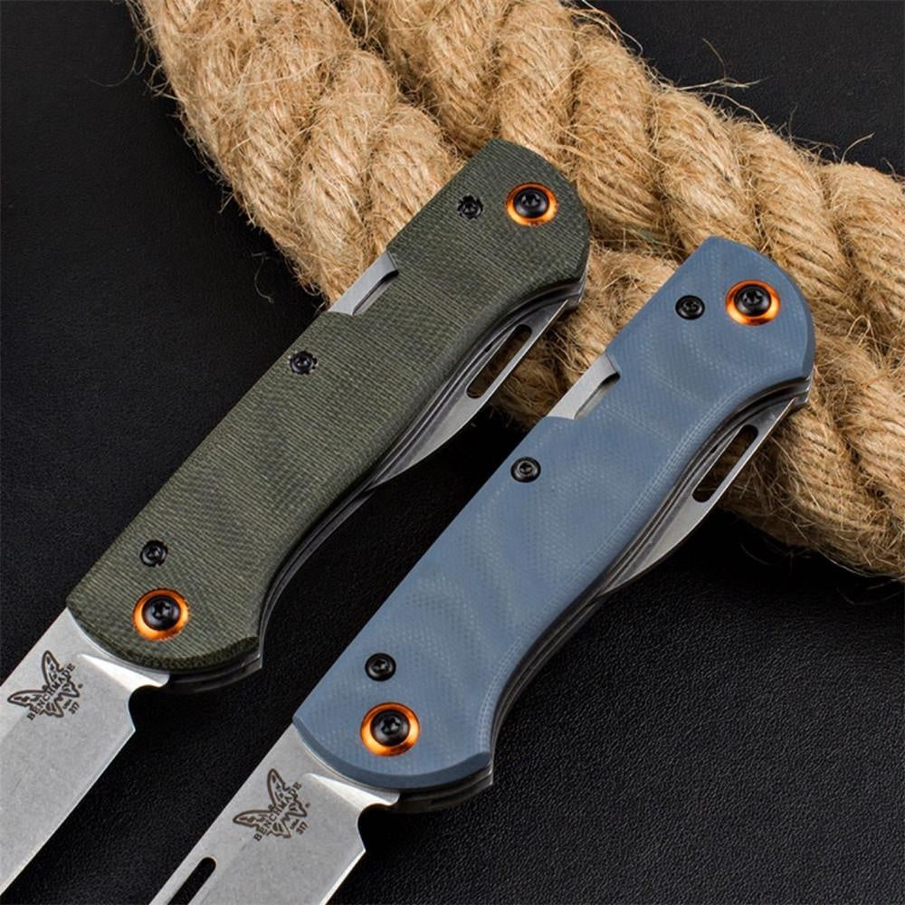 Benchmade Weekender 317 Double Blade Folding Pocket Knife Slide Switch S30V Steel Blade Blue G10 Handle/Green Linen Handle Outdoor Survival Self-Defense Tool EDC Bottle Opener
