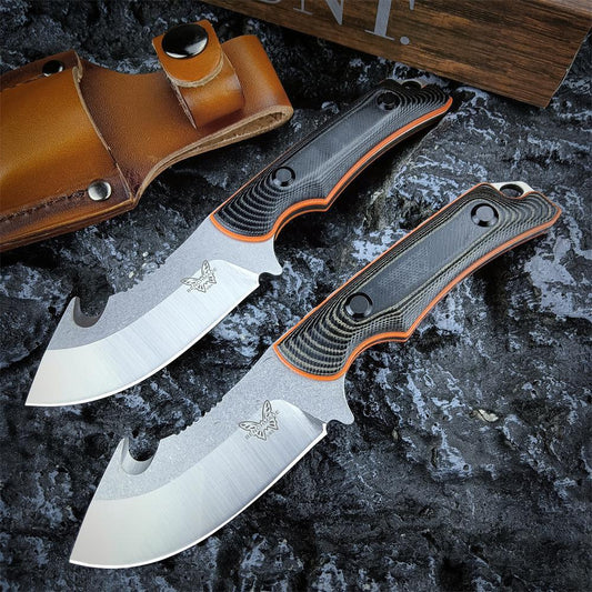 Benchmade 15018 Hunt Saddle Mountain Skinner Fixed Blade Knife 4.2" 9C13Mov Blade, Two-color G10 Handles, Leather Sheath