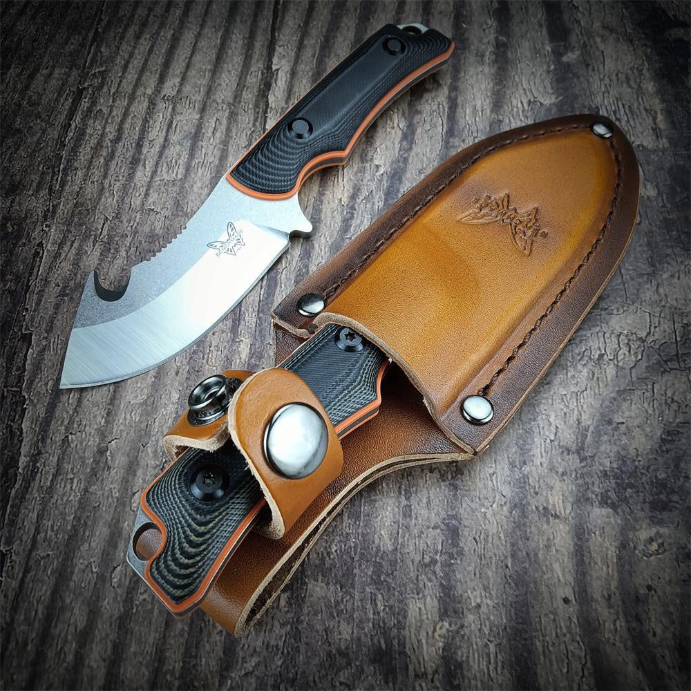 Benchmade 15018 Hunt Saddle Mountain Skinner Fixed Blade Knife 4.2" 9C13Mov Blade, Two-color G10 Handles, Leather Sheath
