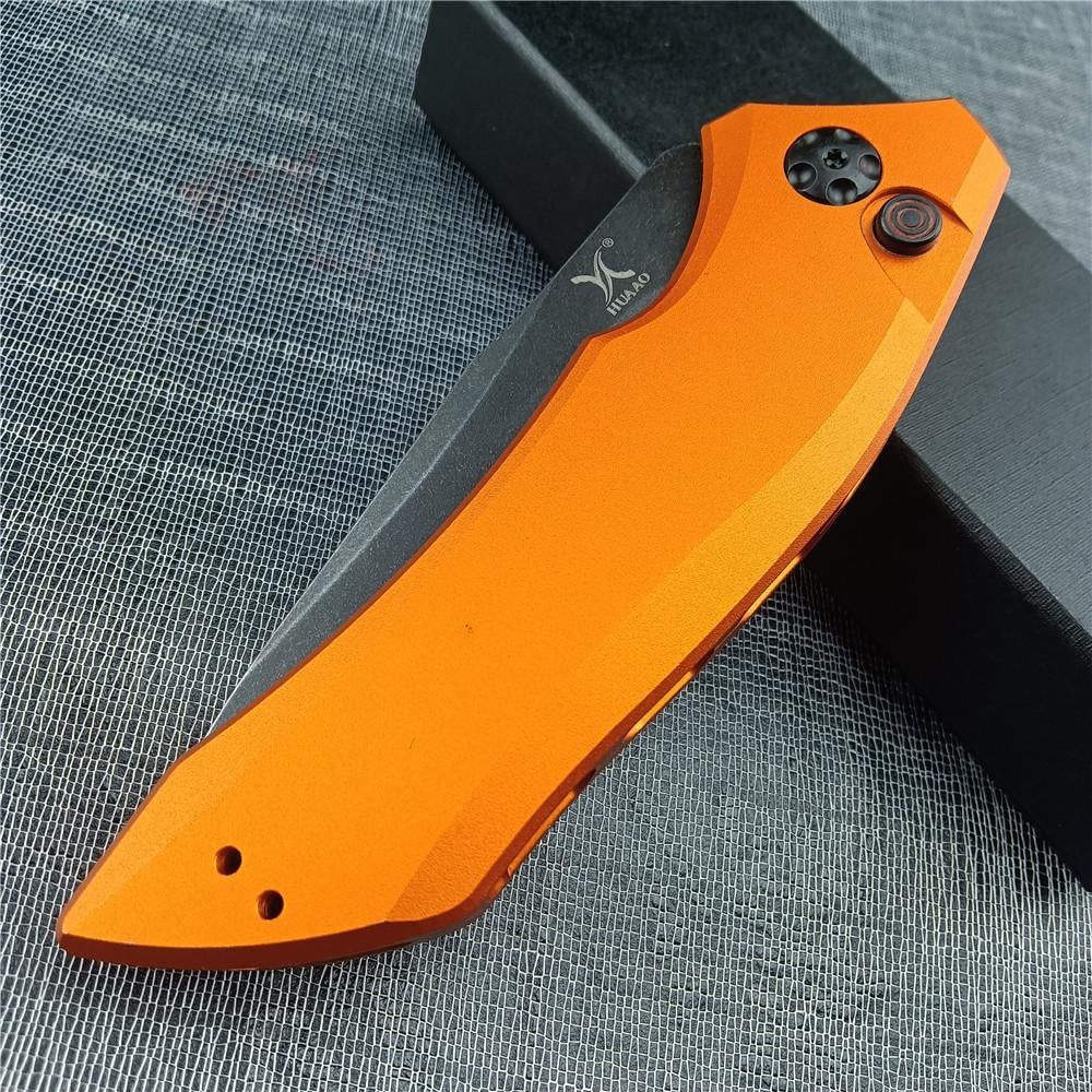 HUAAO 7100 BW Launch 1 AUTO Folding Knife 3.4" CPM-154 Blackwash Plain Blade, T6 Aviation Aluminum Handles Spring Assisted Knife Automatic Knives Tactical Self defense Knives Hunting Tools