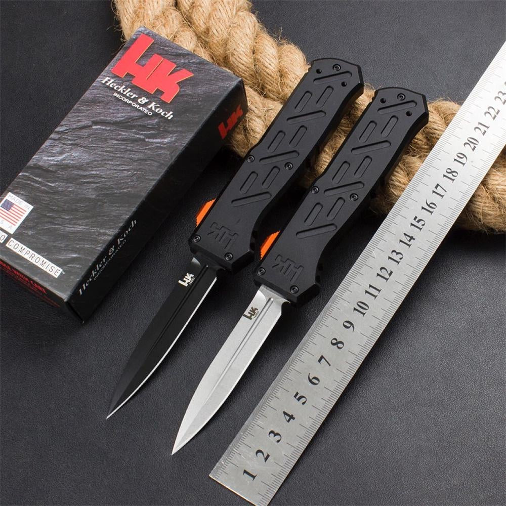 Benchmade Heckler & Koch 14850BK Epidemic OTF Auto Spring Assisted Open Knife D2 Steel Blade 6061 T6 Aluminum Alloy + Anodized Handle Camping Tactical Hunting Knives Self-defense EDC Tool
